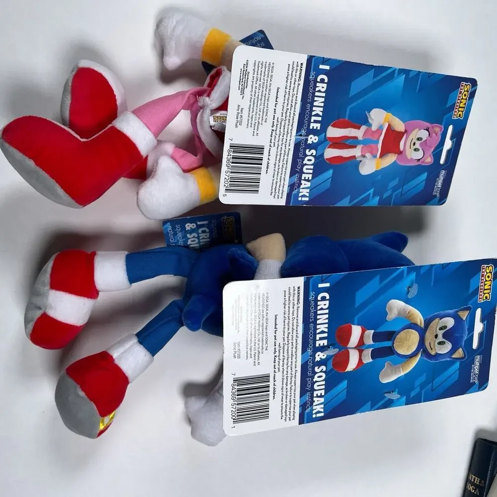 Sonic the Hedgehog Amy Rose & Sonic Soft Plush Dog Pet Toy Crinkle & Squeakers